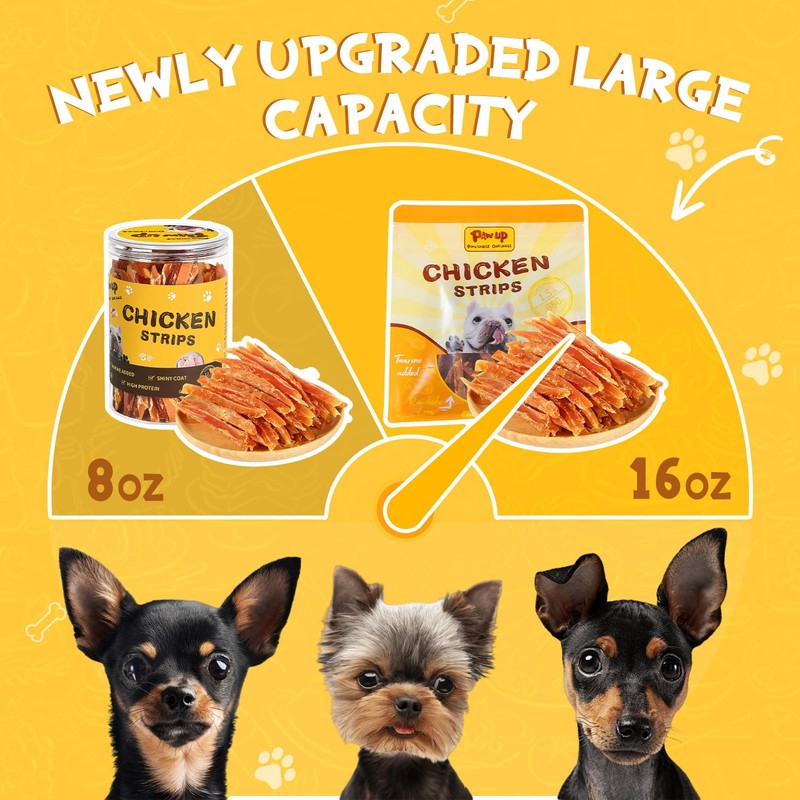 PAWUP Chicken Jerky Strip Dog Treats w/Taurine Natural Rawhide Free