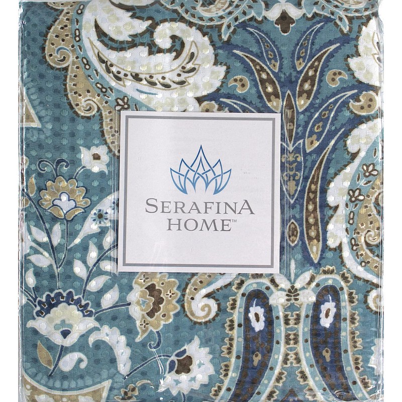 Calais Dobby Fabric Shower Curtain: iKat Floral Design (Blue-Brown-White) by