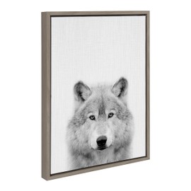 Kate and Laurel Sylvie Deer, Wolf, Bear European and Cervus Elaphus The Red Deer Black and White Framed Canvas Wall Art Set by Simon Te of Tai Prints, 4 Piece Set Gray, Animal Portrait Art