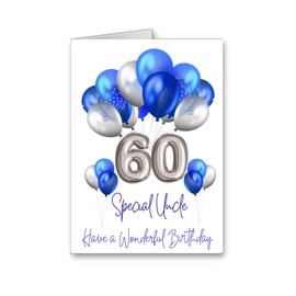 Uncle Happy 60th Birthday Card 60 age Balloons (envelope Included)