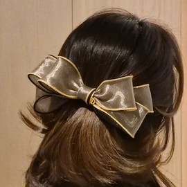 Burnaby two-tone brown layered ribbon hairpin 10cm / 버나비 투톤 브라운 레이어드 리본 헤어핀 10cm