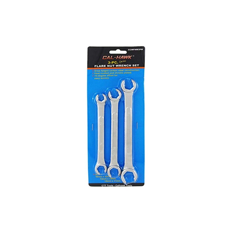 3-Piece Metric Flare Nut Wrench Set, Drop Forged Carbon Steel,