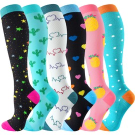 Cerpite - Calcetines de compresión para mujeres y hombres, 6 pares de calcetines de compresión hasta la rodilla, 20-30 mmhg, los mejores para correr, enfermera, viajes, Surtido-06, L-XL