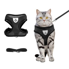 shudyear Summer cat Chest Harness and Leash, Anti-Escape Adjustable Soft mesh cat Leash and Chest Harness Set for All Types of Cats cat Vests (Size M,Black)