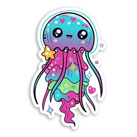2 x 10cm Cute Jellyfish Vinyl Stickers - Fish Kids Ocean Laptop Sticker #20825 (10cm Tall)