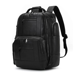 LUUFAN Genuine Leather Backpack Shoulder Bag for Men Women Casual Daypack Laptop Rucksack Business Travel Outdoor Bag, Black, Free size, Casual