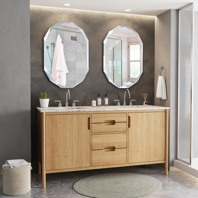 GOAND Silver Wall Mirror-Beveled Edge Frameless Mirror for Bathroom, Vanity,