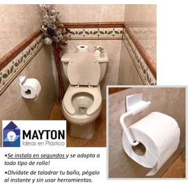MAYTON Porta Rollo de Papel de Baño Blanco Adherible - Pégalo en Cualquier Superficie Lisa sin Utilizar Herramienta y comiénzalo a Usar!