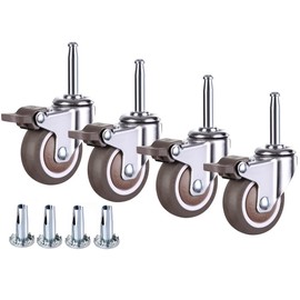 NERILEE 2 Inch Rubber Caster Wheel Set of 4（with Brake） with 5/16" x 1-1/2" (8 x 38mm) Stem and 20mm Dia Sockets, for Furniture Crib Trolley Dining Car Casters