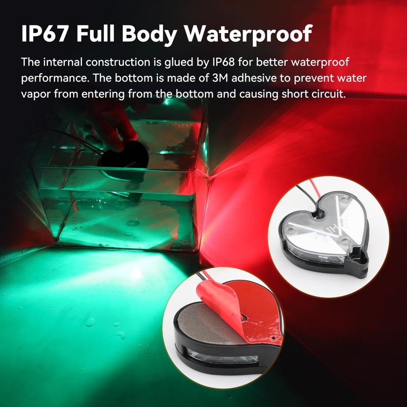 RVZONE 12-24V LED Boat Navigation Lights IP67 Waterproof Red and