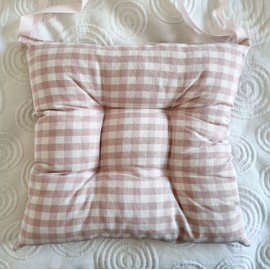 Tropik Home Colourful Seat Pads, Garden Kitchen Dining Chair Cushions Tie On (Pink Gingham)