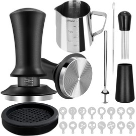 22 PCS Espresso Accessories,Coffee Espresso Tamper Set, Barista Kit - with 51mm Espresso Tamper,WDT Tool, Coffee Stirrer, Frothing Pitcher, Latte Art Pen, Tamper Mat and 16 Coffee templates