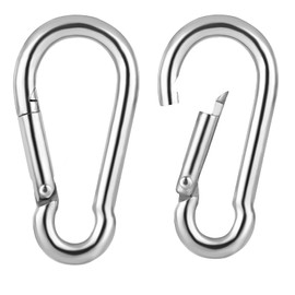 Benvo Carabiner Clips 2 Pack Spring-Snap M8 Hook Quick Link 304 Steel Heavy Duty Big Spring Buckle Rope Connectors for Backpack, Hammock, Camping and Swing, Outdoor Equipments (Silver, 500LB Capacity)