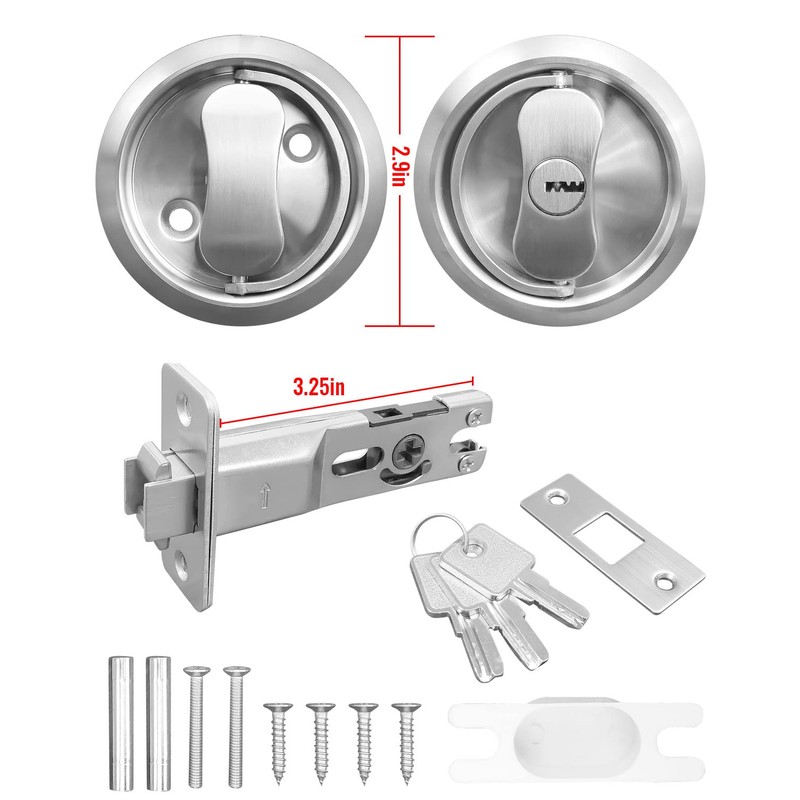 Silver Pocket Door Lock with Key and 2 3/8" 60mm