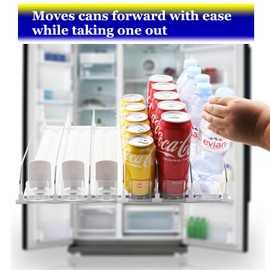 Drink Organizer for Fridge,Automatic Pusher Glide Soda Can Organizer for Refrigerator and Adjustable Width - Storage 15 Cans
