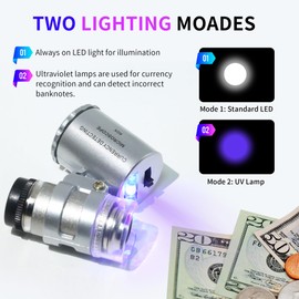 Mini Microscope for Jewellers 60X LED Microscope Pocket Microscope Magnifier Microscope with Lighting and 60x Magnification for Jewelers Adjustable Magnifying Glass