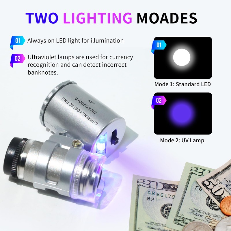 Mini Microscope for Jewellers 60X LED Microscope Pocket Microscope Magnifier