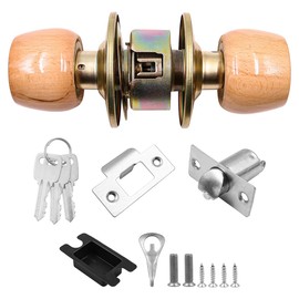 ZONADAH Entrance Beech Wood Ball Knob Set, 60mm Latch, Door Lock for Interior Doors with 3 Keys Locking Mechanism, Ideal for Rooms Requiring Extra Security, Home, Office Garage,Storage