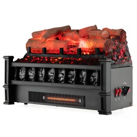 COSTWAY Eternal Flame Electric Fireplace Log, 20-inch Fireplace Insert Log Heater with Realistic Birchwood Ember Bed, Adjustable Temperature, 1500W Infrared Electric Fireplace for Home Decor, Black