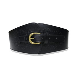 Namzi Black Corset Belt for Women, Thick Wide Belts for Women Dresses, Ladies Belts, Womens Belts for Dress, Wide Leather Belts, Waist Cincher Belt, Pirate Corset Women, Vintage Wide Faux Totem