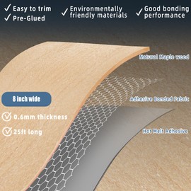 ZYJT Maple Wood Veneer, 8 inch x 25ft Wood Edge Banding Pre-glued Flexible, Veneer Tape Banding for Cabinet Repair Furniture Restoration