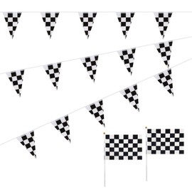 1 Black And White Checkered Banner With 2 Black And White Checkered Hand Flag, Formula Racing Pennants, Competition Theme Party Decoration, Suitable For Parties, Bars, Karaoke, Horse Racing