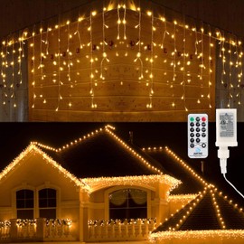 Brizled Icicle Lights, 29ft 360 LED Christmas Icicle Lights, 8 Modes Icicle String Lights with 60 Drops, Connectable Icicle Lights with Remote for Indoor Outdoor Christmas Wedding Holiday, Warm White