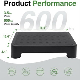 COOL-ANGLE Non-Slip Step Stool for Adults & Seniors – 3.4" Low Profile Wide Platform 600lbs Capacity – 6 Stability Feet Bed Step for High Beds, Bath & Car – Portable with Handles, Black