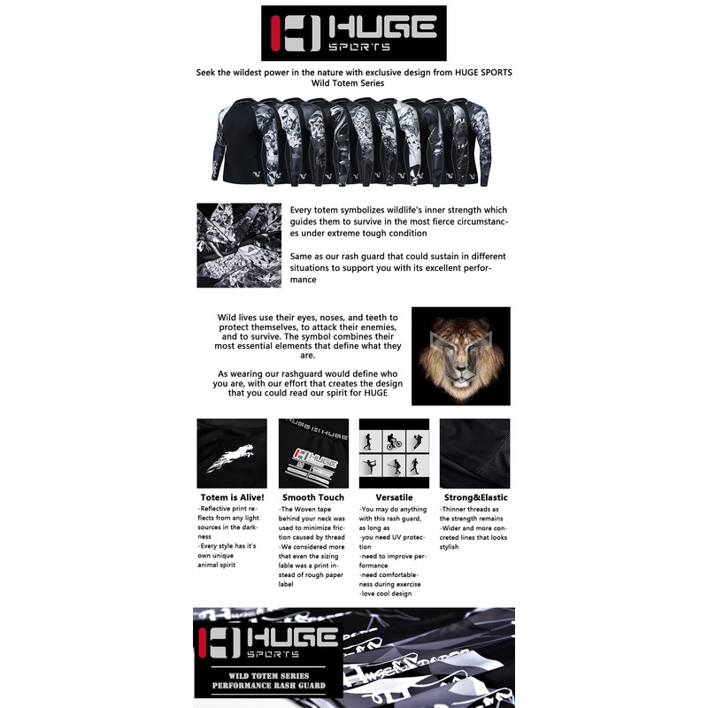 HUGE SPORTS Wildling Series UV Protection Quick Dry Compression Rash