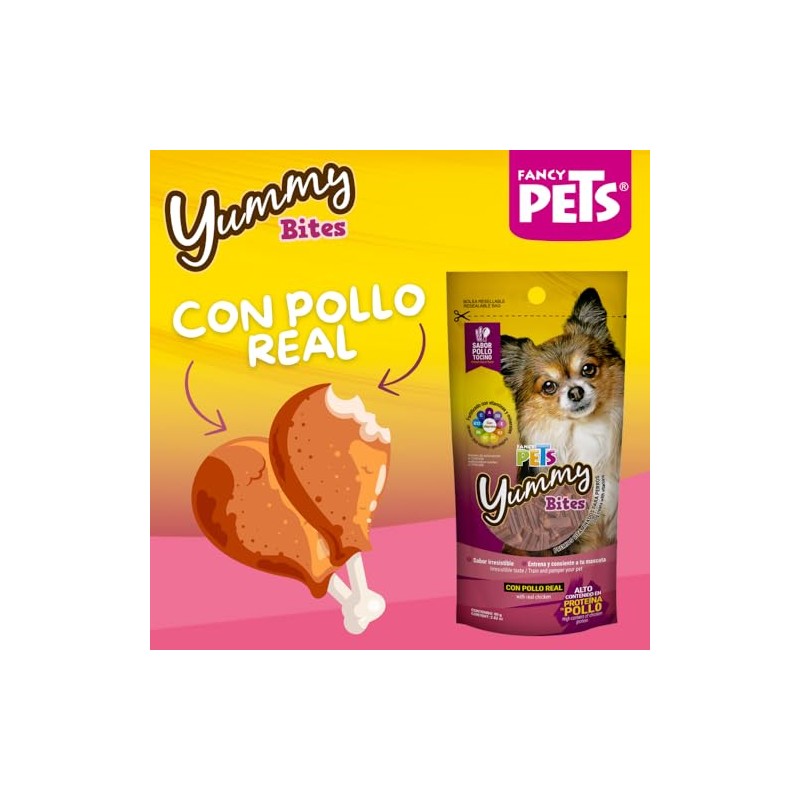 Fancy Pets Premios para Perros Yummy Bites Sabor Pollo-Tocino 80g