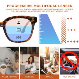 ZESAKER Progressive Multifocus Reading Glasses for Women Men Oversized Anti Blue Light Blocking Readers Square Eyeglasses (Tortoise 1.0)