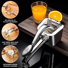 Stainless Steel Lemon Squeezer, Heavy-Duty Orange Juicer, Durable Hand Press Citrus Juicer, Portable Lime Squeezer, Rust-Free, Easy to Clean, Ideal for Kitchen & Bar, 5-Year Warranty