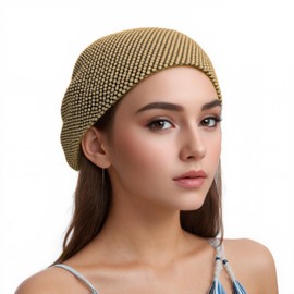 Munyee Hua Rhinestone Head Scarf for Women Bling Sparkly Gold Hijab Stretchy Rave Turban Hat Handmade Headband Crystal Mesh Cap Hair Snood Nets Vintage Dress Concert Headpiece(Gold)