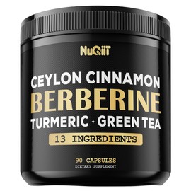 NUQIIT Berberine Supplement 8750mg Turmeric Curcumin 1500mg Green Tea 1500mg & More - Support Heart Health, Body Management & Immune System - 90 Capsules for 3 Months