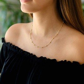 MATERIA Gold Kette Damen Kugelkette - 925 Silber Damenkette Goldkette vergoldet in Schmuck-Etui K104-50 cm