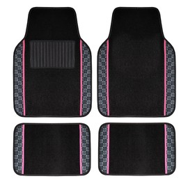 We Are Young Life is Fun Print Carpet Floor Mats for Auto, 4 Piece Set- Universal Fit for Most Cars, Trucks, SUVs or Vans (Pink/Black)