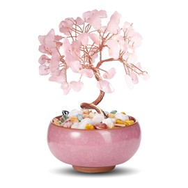 WEILAOK Crystal Tree of Life, Rose Quartz Crystals, Money Tree, Gemstone Tree with Ceramic Flower Pot, Tree of Life Gifts for Womens, Fengshui Ornament for Home Office Room House