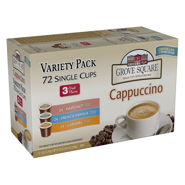 Grove Square Cappuccino Pods, Variety, Single Serve (Pack of 72)