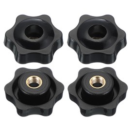 PATIKIL M8 x 38mm Through Hole Knob Nut Screw, 4 Pcs Brass Screw-On Female Thread Knob Plastic Star Knobs Clamping Handles Threaded Hand Knobs Black