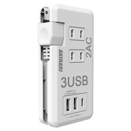 FUMITAKE Power Strip with USB Type-c PSE Certified, 1,400 W, 7.9 inches (20 cm), 2 AC Outlets, 3 USB Ports, Octopus Sockets, Type-C Included, Extension Cord, USB Outlet, OA Tap, Octopus Outlet, OA