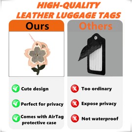 Cute Leather Luggage Tag Holder with Airtag Case Set,Hidden Compartment for AirTag Travel Suitcase Tracking Case with Stainless Steel Loop,Name ID Label(Grey Cherry Blossoms)