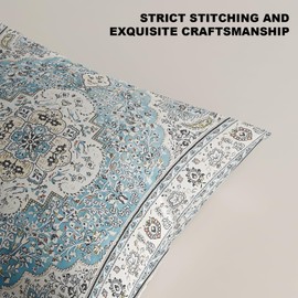 ZSYTZL Boho Throw Pillow Covers 16x16 inch Set of 2,Linen Bohemia Carpet Pattern Decorative Living Room Sofa Bed Square Pillow Case Cushion Cover-Light Blue