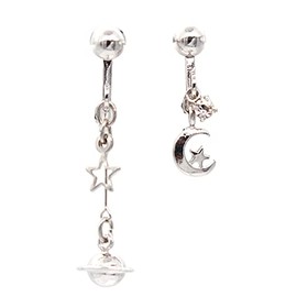 Jewelry Shop M e2839 Screw-Type Earrings, Women's Accessories, Saturn, Star, Crescents, Fine Wire, Hypoallergenic
