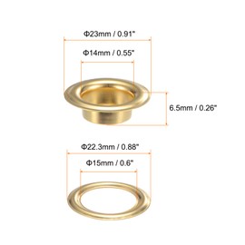 HARFINGTON 40Set Grommets Eyelets with Washers 14mm Copper Metal Eyelets Kit for Fabric Curtain Tarps Leather Belt Shoes Bag DIY, Gold
