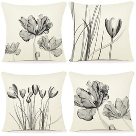 ZWJD Decorative Linen Cushion Cover 45x45 Set of 4 Floral Watercolor Painting Cushion Covers for Sofa Bedroom Sofa Outdoor Cushion 45x45 A255-18