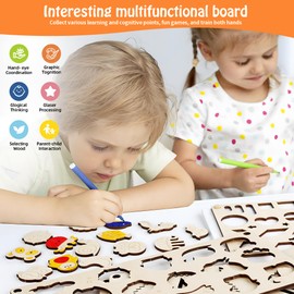 Wooden Montessori Activity Board – Multifunctional Learning Toy for Toddlers with Doodle Drawing, Tangram Puzzle & Shape Sorting – Hand-Eye Coordination Training, Educational Gift for Kids Ages 3+