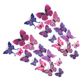 Shiwaki 24pcs 3D simulation three-dimensional butterfly magnet wall sticker decoration refrigerator sticker home decoration(Purple)