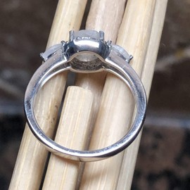 Genuine Rainbow Moonstone, White Diamond 925 Sterling Silver Engagement Ring Size 5, 6, 7, 8, 9