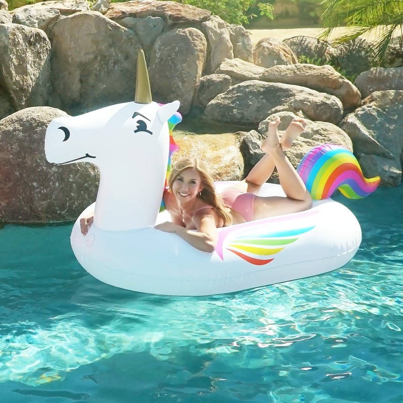 GoFloats Giant Inflatable Unicorn - Includes Unicorn Drink Float- Trending