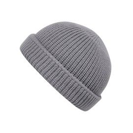 CLAPE Beanie Solid Ribbed Knit Hat Roll-up Edge Sailor Harbour Hat Warm Soft Skull Cap Outddor Watch Ski Short Caps,Grey